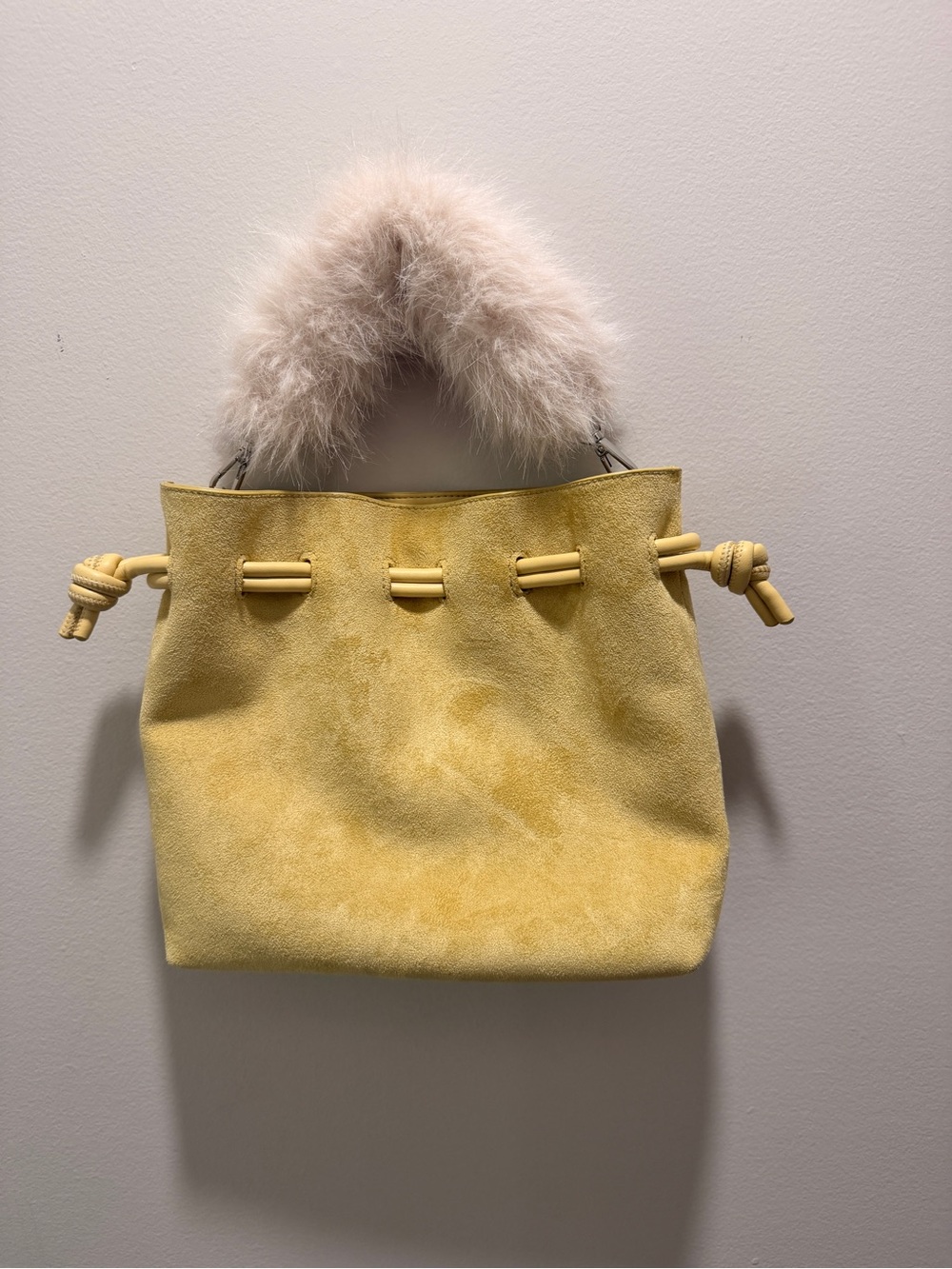 Anthropologie Cinched suede faux fur bucket bag